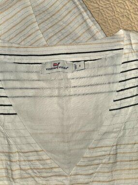 VINEYARD VINES Linen V-neck Black/Tan/Metallic Stripes Size 4